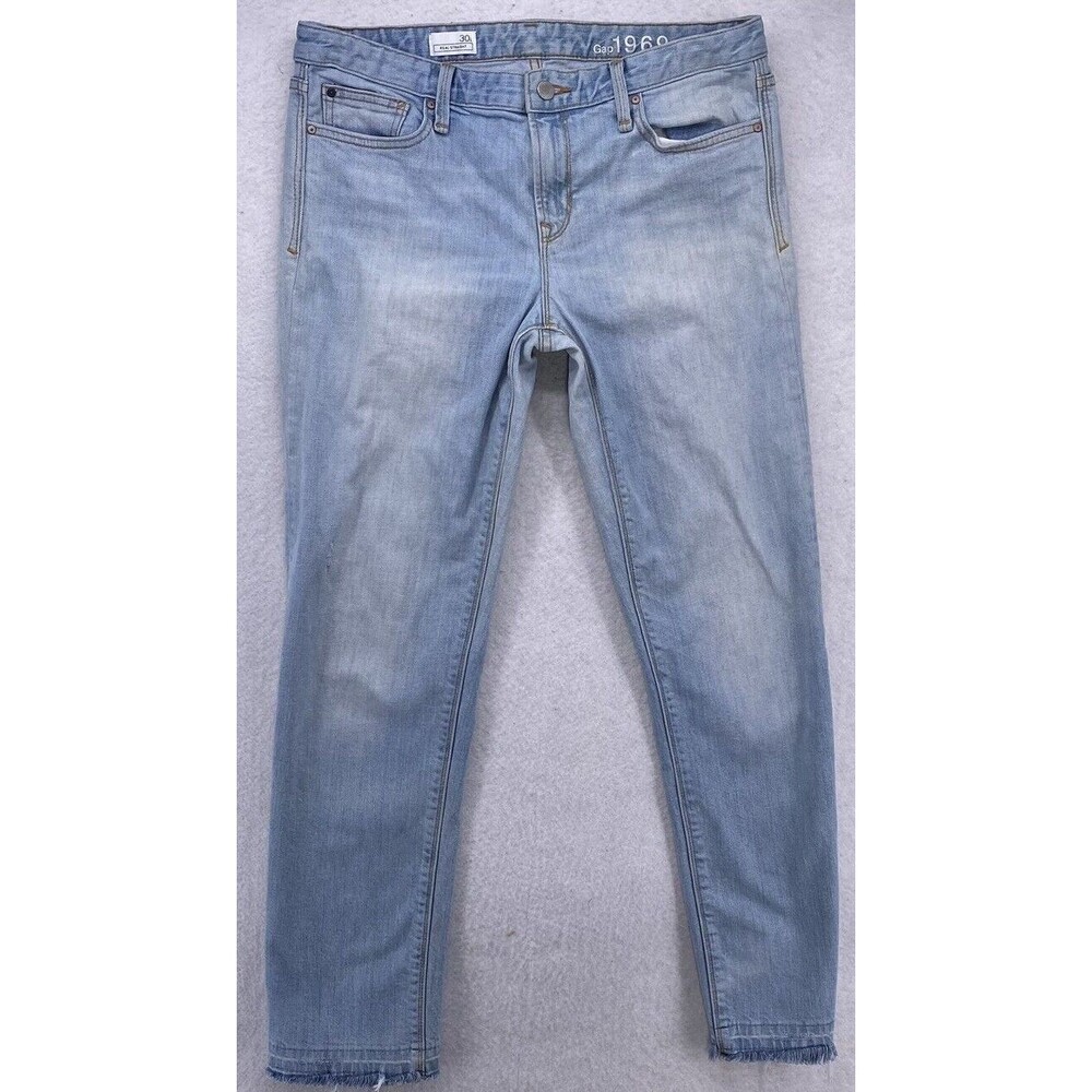 Gap 1969 Real Straight Light Wash Raw Hem Denim Jeans Women’s Size 30L (33x29) - Picture 2 of 12